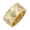 Gold Pavé Diamond Flower Motif Band – Wide Vintage-Inspired Ring in 14K