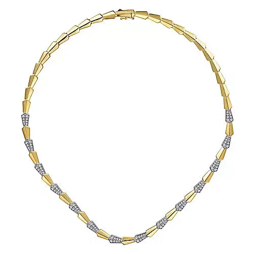 Shimmering Bold Design Diamond Statement Necklace in Two Tone 14K Gold | Gemma's Jewelers