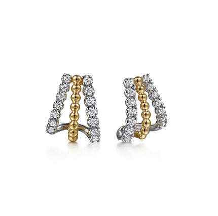 14K White & Yellow Gold Bujukan Diamond J Hoop Stud Earrings