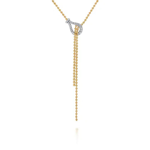 14K White & Yellow Gold Bujukan and Diamond Buckle Y Necklace