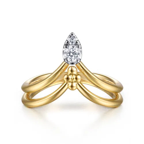 14K White & Yellow Gold Bujukan and Diamond Chevron Ring