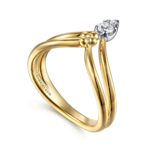 14K White & Yellow Gold Bujukan and Diamond Chevron Ring