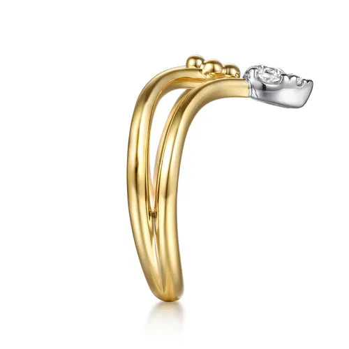 14K White & Yellow Gold Bujukan and Diamond Chevron Ring