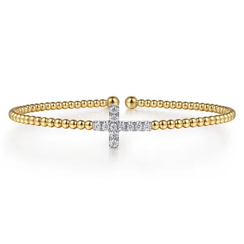Gabriel & Co. Bujukan Diamond Cross Split Bangle Bracelet in 14K Yellow Gold