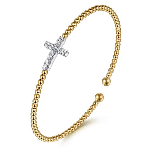 Gabriel & Co. Bujukan Diamond Cross Split Bangle Bracelet in 14K Yellow Gold