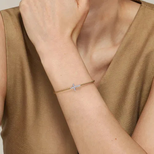 Gabriel & Co. Bujukan Diamond Cross Split Bangle Bracelet in 14K Yellow Gold