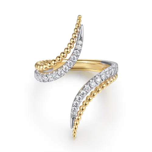 Gabriel & Co. Bujukan and Diamond Double Row Bypass Ring in 14K White & Yellow Gold