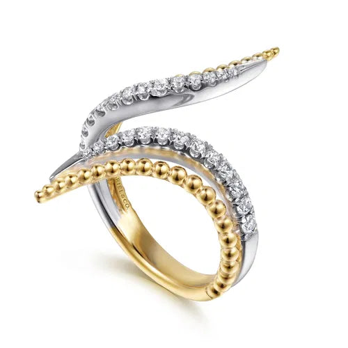 Gabriel & Co. Bujukan and Diamond Double Row Bypass Ring in 14K White & Yellow Gold