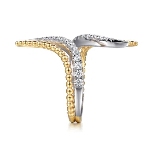 Gabriel & Co. Bujukan and Diamond Double Row Bypass Ring in 14K White & Yellow Gold