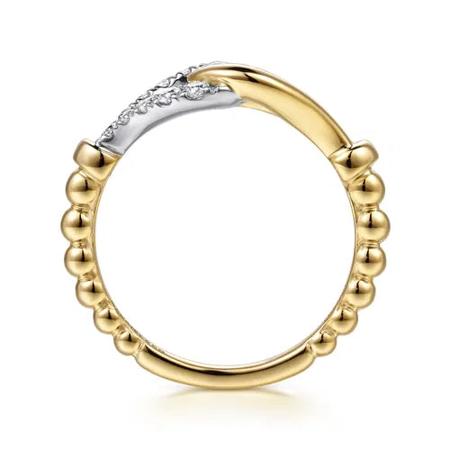 14K White & Yellow Gold Bujukan and Diamond Horseshoe Link Ring