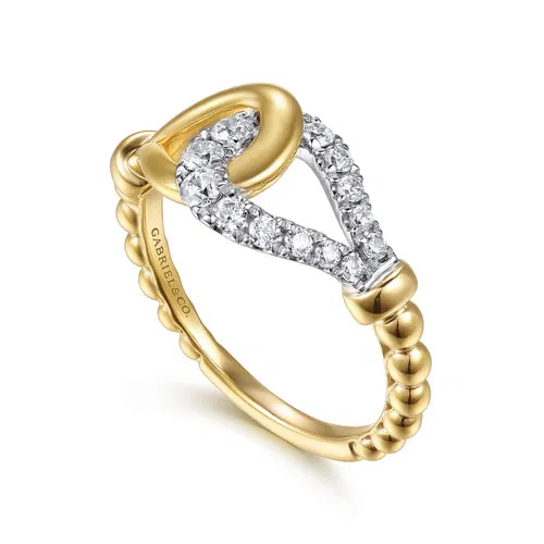 14K White & Yellow Gold Bujukan and Diamond Horseshoe Link Ring