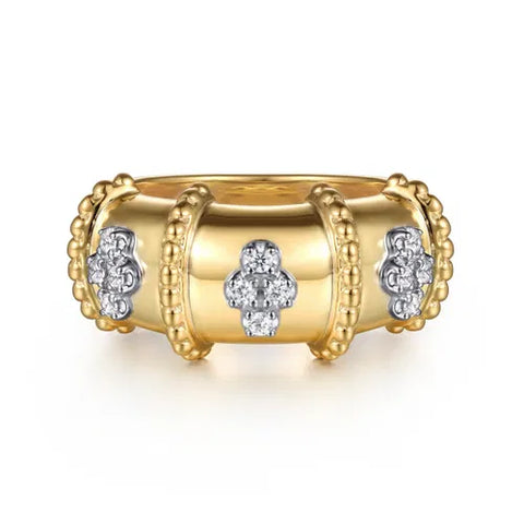14K White & Yellow Gold Bujukan and Diamond Wide Band Ring