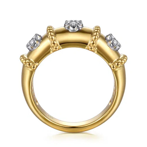 14K White & Yellow Gold Bujukan and Diamond Wide Band Ring