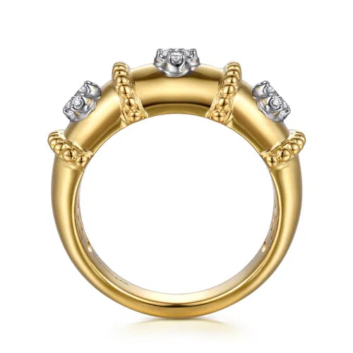 14K White & Yellow Gold Bujukan and Diamond Wide Band Ring