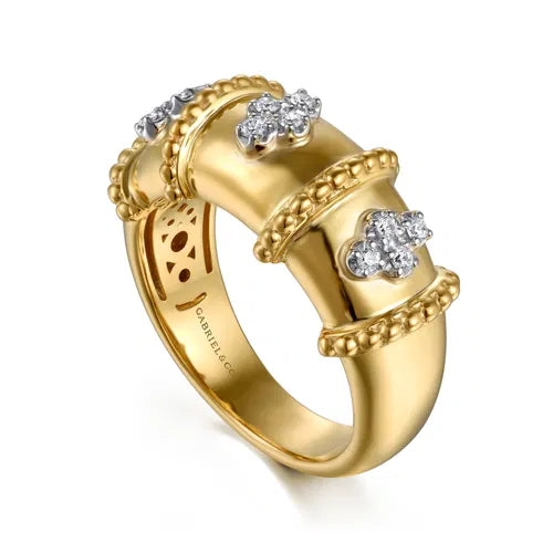 14K White & Yellow Gold Bujukan and Diamond Wide Band Ring