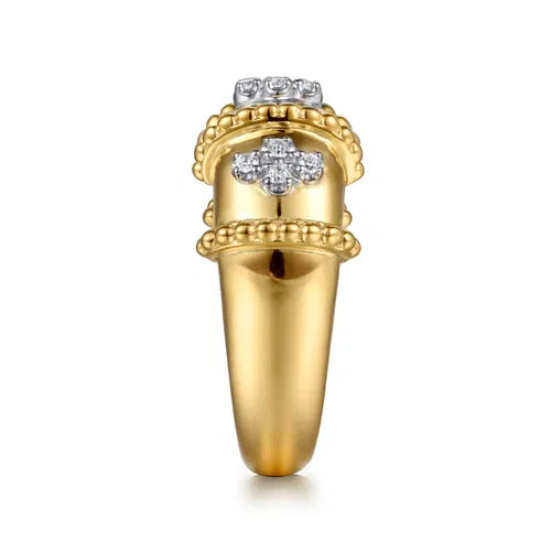 14K White & Yellow Gold Bujukan and Diamond Wide Band Ring