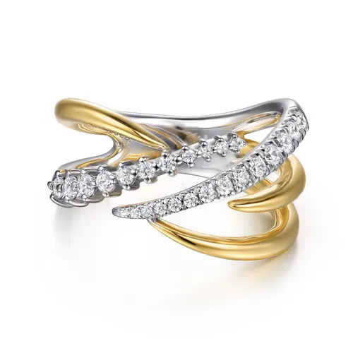 14K White & Yellow Gold Diamond Spike Bypass Ring
