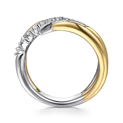 14K White & Yellow Gold Diamond Spike Bypass Ring