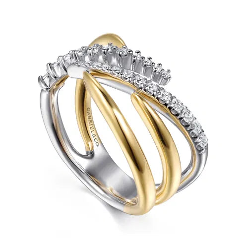 14K White & Yellow Gold Diamond Spike Bypass Ring