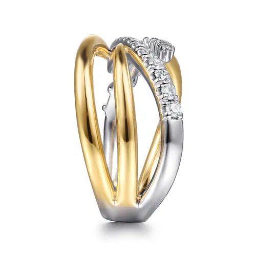 14K White & Yellow Gold Diamond Spike Bypass Ring