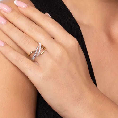 14K White & Yellow Gold Diamond Spike Bypass Ring