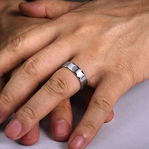 Modern Design 6mm Satin Grooved Edge Mens Wedding Band in 14K Gold