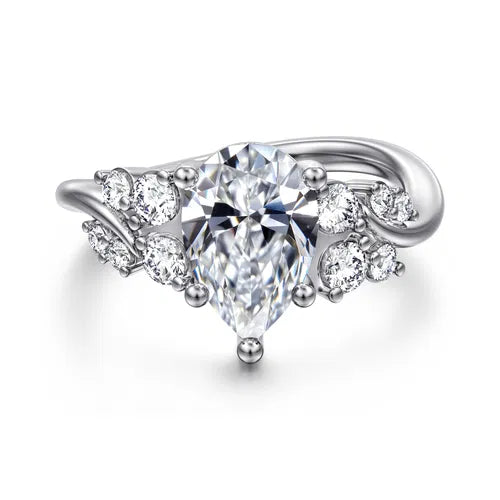 14K White Gold Bypass Pear Shape Diamond Engagement Ring
