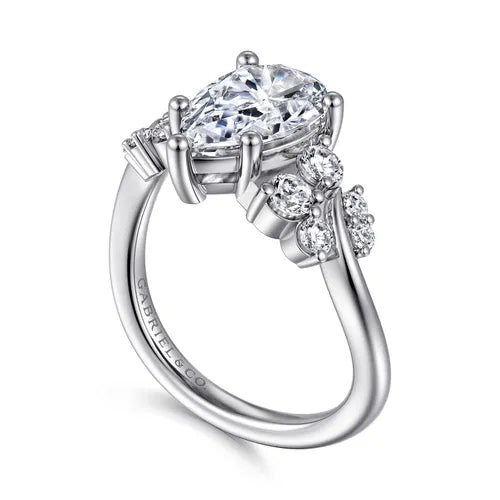 14K White Gold Bypass Pear Shape Diamond Engagement Ring