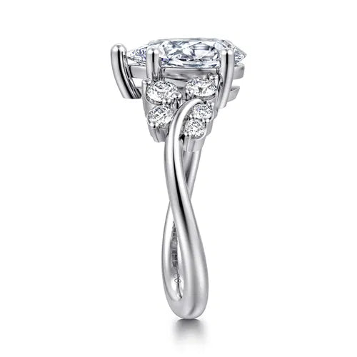 14K White Gold Bypass Pear Shape Diamond Engagement Ring
