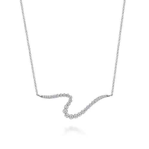 Gabriel & Co. 14K White Gold Diamond Wave Bar Necklace