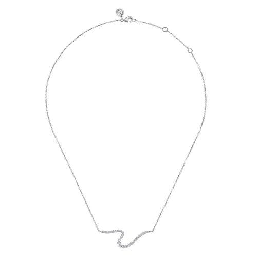 14K White Gold Diamond Wave Bar Necklace