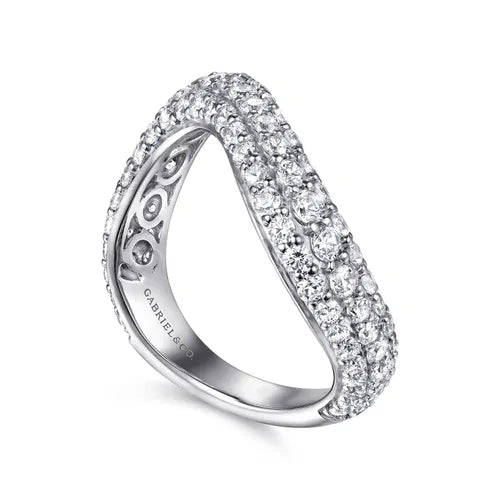 14K White Gold Diamond Wave Stackable Ring 1.40ctw