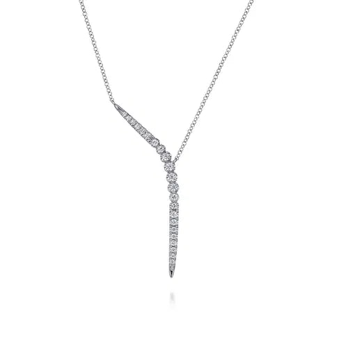 14K White Gold Diamond Y Necklace