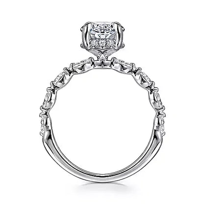 14K White Gold Oval Hidden Halo Double Prong Diamond Engagement Ring