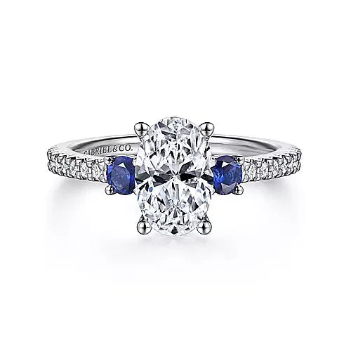 Three Stone Sapphire Diamond Engagement Ring