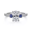 Incredible Three Stone Sapphire and Oval Diamond Engagement Ring in 14K Gold