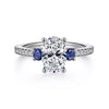 Incredible Three Stone Sapphire and Oval Diamond Engagement Ring in 14K Gold