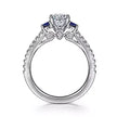 Incredible Three Stone Sapphire and Oval Diamond Engagement Ring in 14K Gold