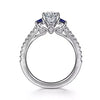 Incredible Three Stone Sapphire and Oval Diamond Engagement Ring in 14K Gold