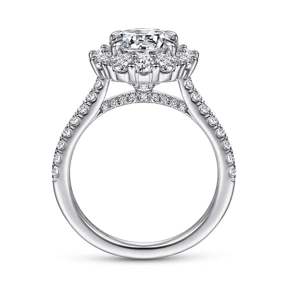 14K White Gold Round Halo Diamond Engagement Ring