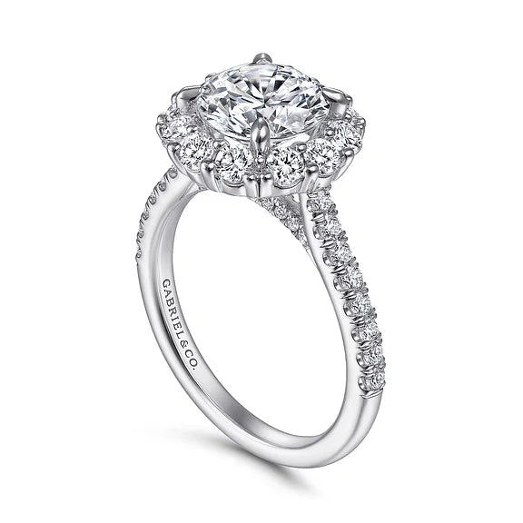 14K White Gold Round Halo Diamond Engagement Ring