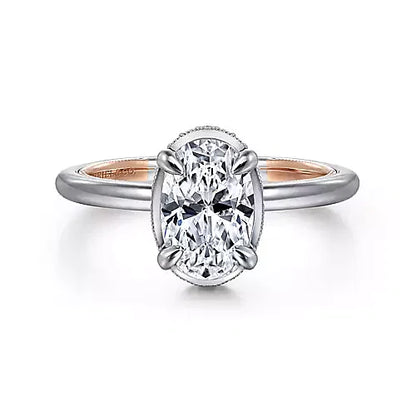 Oval Hidden Halo Two Tone Engagement Ring