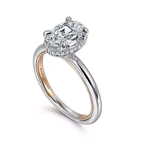 Oval Hidden Halo Two Tone Engagement Ring
