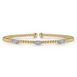 14K White-Yellow Gold Bujukan Bead Cuff Bracelet with Diamond Filled Marquise Stations
