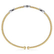 14K White-Yellow Gold Bujukan Bead Cuff Bracelet with Diamond Filled Marquise Stations