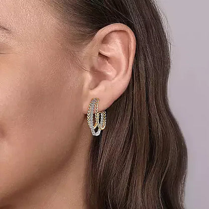 14K White-Yellow Gold Diamond Bujukan Intricate Hoop Earrings