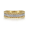 14K White-Yellow Gold Three Row Diamond and Bujukan Bead Ring