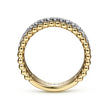14K White-Yellow Gold Three Row Diamond and Bujukan Bead Ring