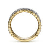 14K White-Yellow Gold Three Row Diamond and Bujukan Bead Ring