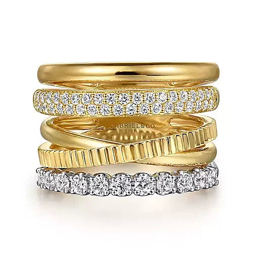 14K White and Yellow Gold Diamond Easy Stackable Ladies Ring
